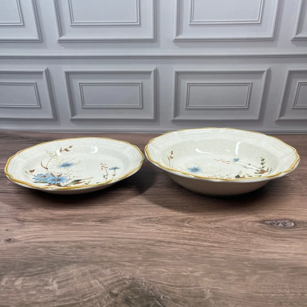 Mikasa Blue Daisies EB 804 Stoneware Set 5pc Japan Blue Floral Scalloped Cream